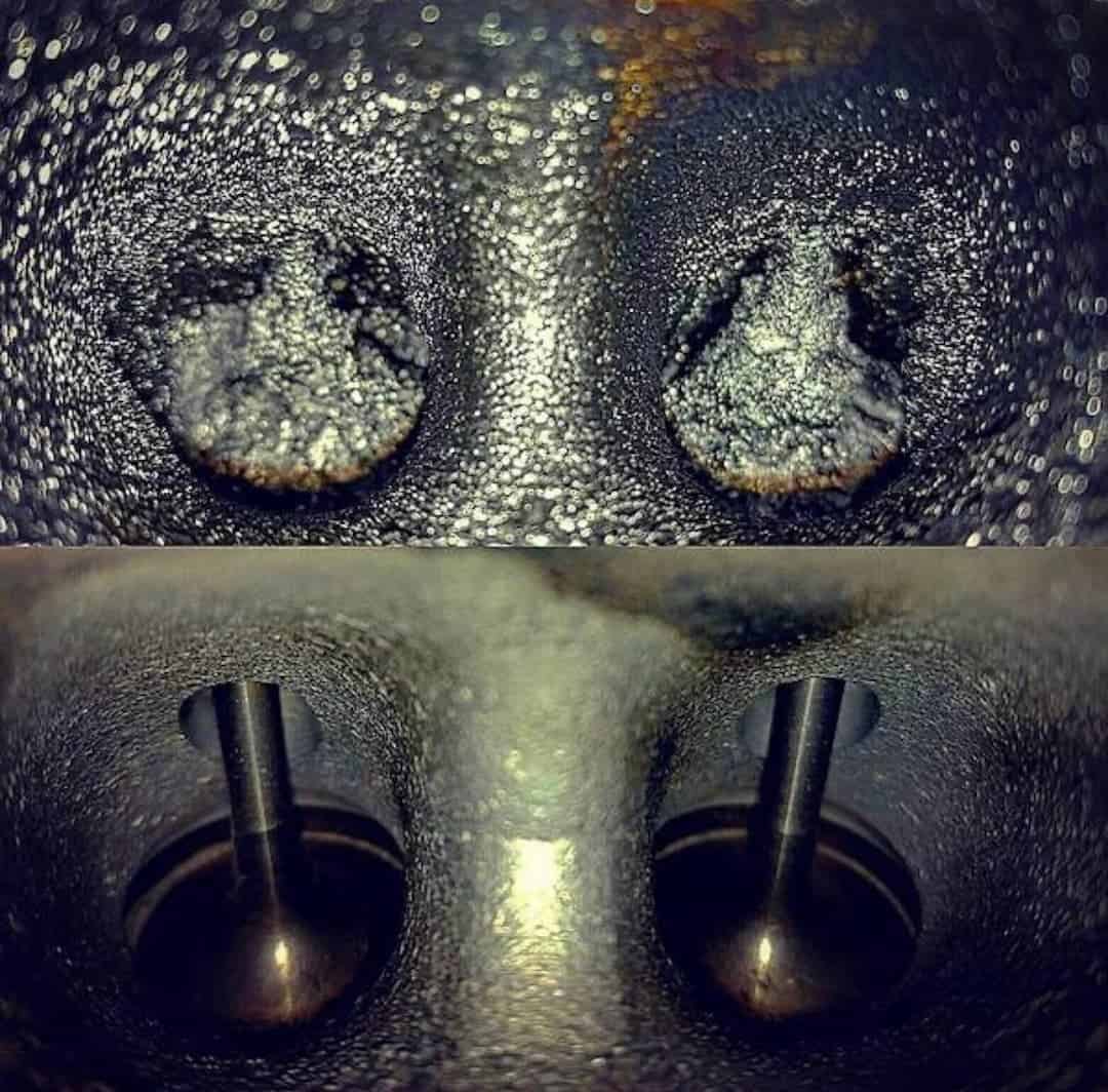 Valves before and after Walnut Blasting Engine Carbon Cleaning in Sydney